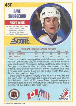 1990-91 Score Rookie and Traded #48T Dave Snuggerud Back