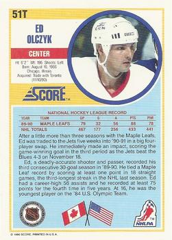 1990-91 Score Rookie and Traded #51T Ed Olczyk Back