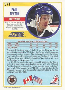 1990-91 Score Rookie and Traded #57T Paul Fenton Back