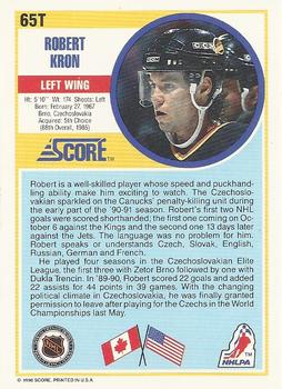 1990-91 Score Rookie and Traded #65T Robert Kron Back