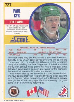 1990-91 Score Rookie and Traded #72T Paul Cyr Back