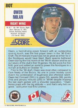 1990-91 Score Rookie and Traded #80T Owen Nolan Back