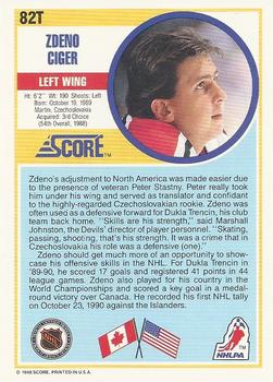 1990-91 Score Rookie and Traded #82T Zdeno Ciger Back