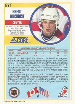 1990-91 Score Rookie and Traded #87T Brent Gilchrist Back