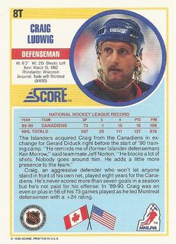 1990-91 Score Rookie and Traded #8T Craig Ludwig Back