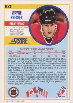 1990-91 Score Rookie and Traded #92T Wayne Presley Back
