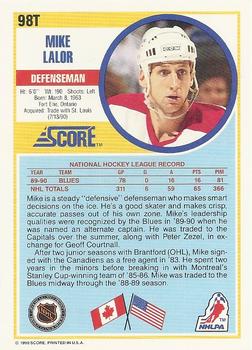 1990-91 Score Rookie and Traded #98T Mike Lalor Back