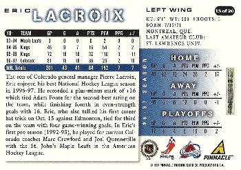 1997-98 Score Colorado Avalanche #13 Eric Lacroix Back