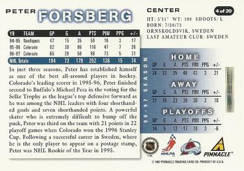 1997-98 Score Colorado Avalanche #4 Peter Forsberg Back