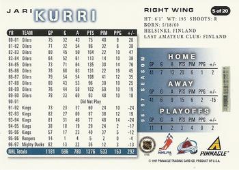 1997-98 Score Colorado Avalanche #5 Jari Kurri Back