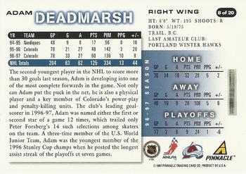 1997-98 Score Colorado Avalanche #8 Adam Deadmarsh Back