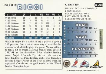 1997-98 Score Colorado Avalanche #17 Mike Ricci Back