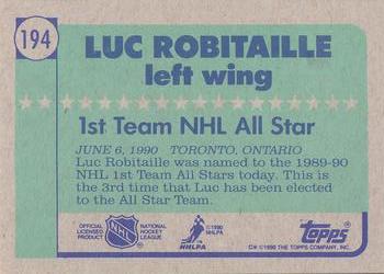 1990-91 Topps #194 Luc Robitaille Back