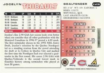 1997-98 Score Montreal Canadiens #2 Jocelyn Thibault Back
