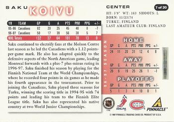 1997-98 Score Montreal Canadiens #7 Saku Koivu Back