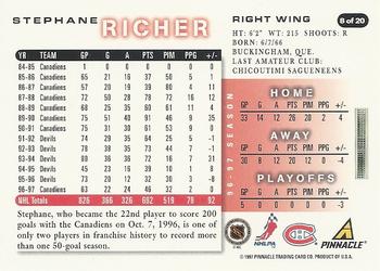 1997-98 Score Montreal Canadiens #8 Stephane Richer Back