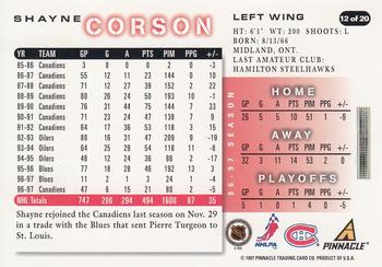 1997-98 Score Montreal Canadiens #12 Shayne Corson Back