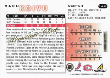 1997-98 Score Montreal Canadiens - Premier Club #7 Saku Koivu Back
