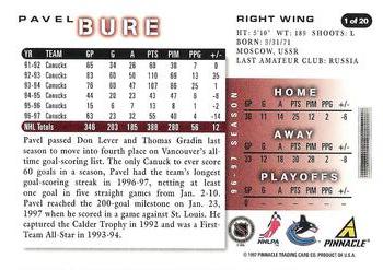 1997-98 Score Vancouver Canucks #1 Pavel Bure Back