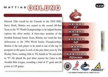 1997-98 Score Vancouver Canucks #6 Mattias Ohlund Back