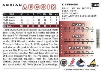 1997-98 Score Vancouver Canucks #14 Adrian Aucoin Back