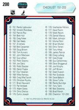 1990-91 Upper Deck #200 Checklist: 101-200 Back
