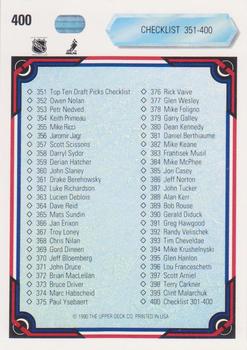 1990-91 Upper Deck #400 Checklist: 301-400 Back