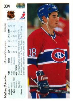 1990-91 Upper Deck #334 Mathieu Schneider Back