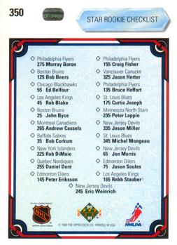 1990-91 Upper Deck #350 Star Rookie Checklist Back