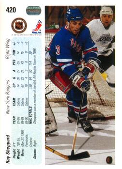 1990-91 Upper Deck #420 Ray Sheppard Back