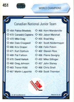 1990-91 Upper Deck #451 Canadian National Junior Team Checklist Back