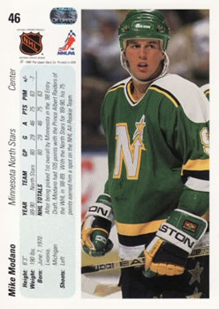 1990-91 Upper Deck #46 Mike Modano Back