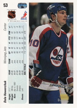 1990-91 Upper Deck #53 Dale Hawerchuk Back