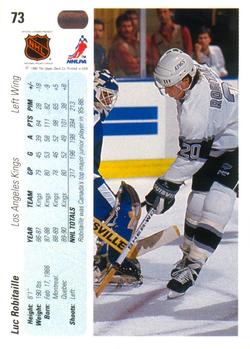 1990-91 Upper Deck #73 Luc Robitaille Back