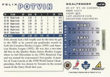 1997-98 Score Toronto Maple Leafs #1 Felix Potvin Back