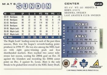 1997-98 Score Toronto Maple Leafs #4 Mats Sundin Back