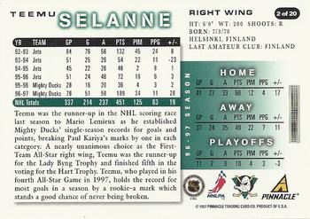 1997-98 Score Anaheim Mighty Ducks #2 Teemu Selanne Back
