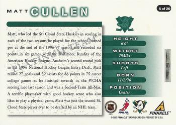 1997-98 Score Anaheim Mighty Ducks - Platinum Team #5 Matt Cullen Back