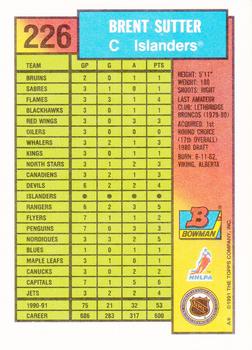 1991-92 Bowman #226 Brent Sutter Back