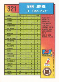 1991-92 Bowman #321 Jyrki Lumme Back