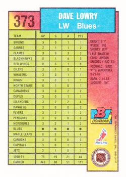1991-92 Bowman #373 Dave Lowry Back