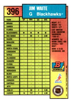 1991-92 Bowman #396 Jimmy Waite Back