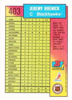 1991-92 Bowman #403 Jeremy Roenick Back