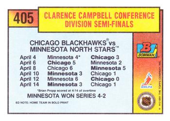 1991-92 Bowman #405 Blackhawks vs North Stars Back