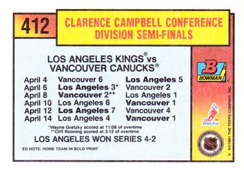 1991-92 Bowman #412 Kings vs Canucks Back