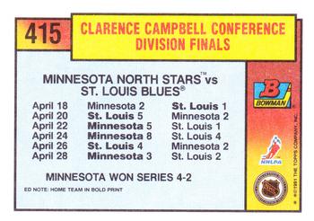 1991-92 Bowman #415 North Stars vs Blues Back