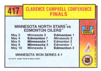 1991-92 Bowman #417 North Stars vs Oilers Back