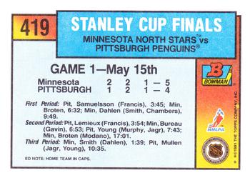 1991-92 Bowman #419 Stanley Cup Finals Game 1 Back