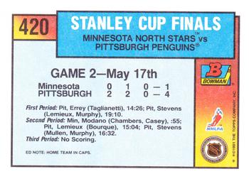 1991-92 Bowman #420 Stanley Cup Finals Game 2 Back