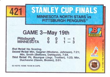 1991-92 Bowman #421 Stanley Cup Finals Game 3 Back